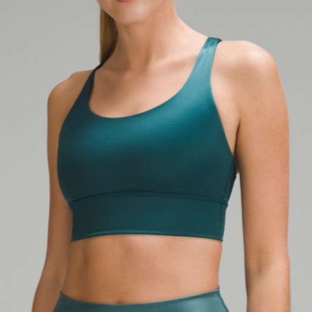 Lululemon Energy Longline Bra, B-D Cups Foil Storm Teal / Green | Size 4